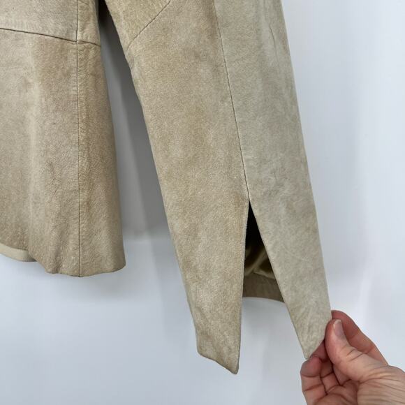 Vintage Together Suede Jacket Womens 12 Beige Tan Leather Blazer Notch Lapel - Picture 6 of 10